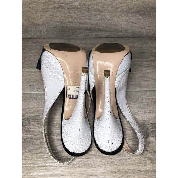 miu miu Great Labels White Patent Black Bow Peep Slingback Heels Women Sz 37EU/6 - Picture 7 of 16